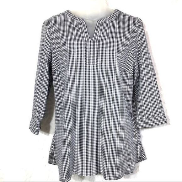 Talbots black white checkered shirt top blouse - Picture 1 of 11